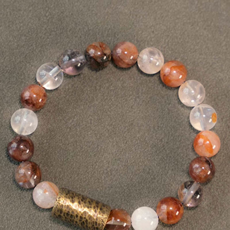 BWOOOH White Crystal Red Hematoid Quartz Gold Rutilated Quartz Purple Phantom Protection Bracelet