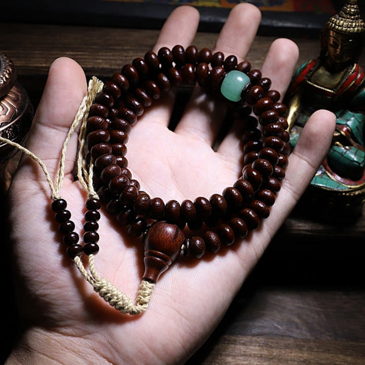 BWOOOH Natural Tibet 108 Mala Beads Purple Bodhi Seed Three-eyed Dzi Bead Copper Dorje Harmony Bracelet