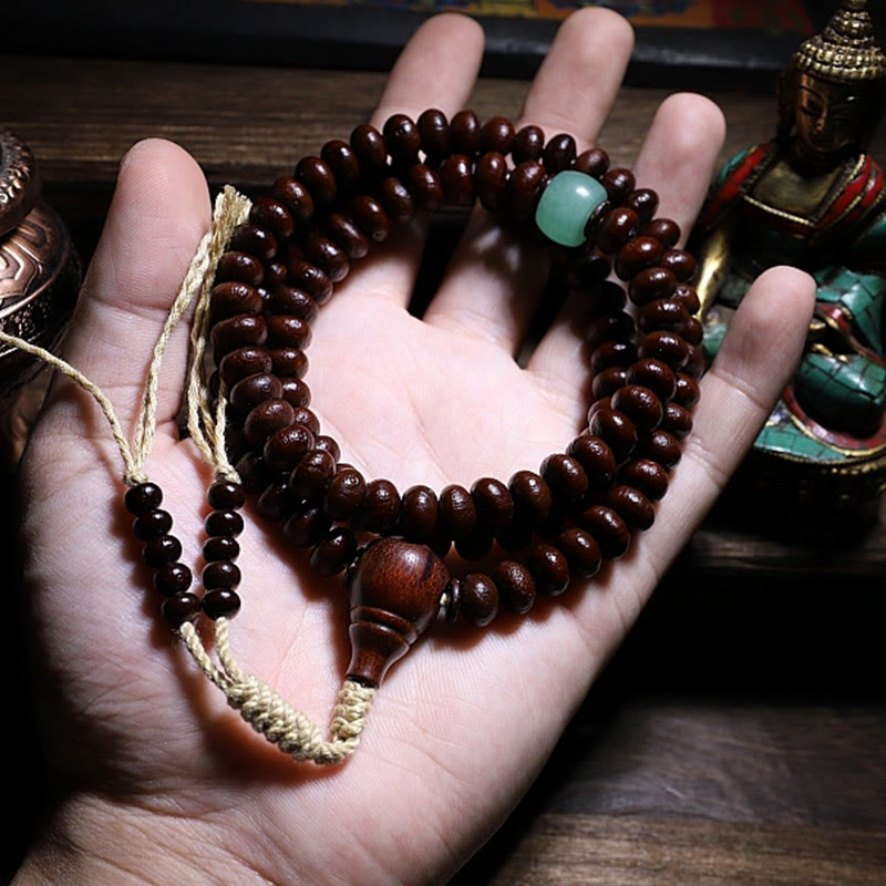 BWOOOH Natural Tibet 108 Mala Beads Purple Bodhi Seed Three-eyed Dzi Bead Copper Dorje Harmony Bracelet