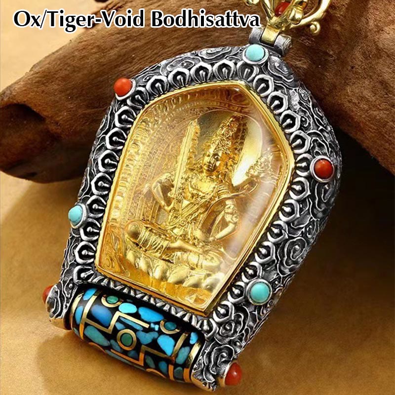 BWOOOH Tibet Chinese Zodiac Natal Buddha Thangka Prosperity Rotatable Dzi Bead Necklace Pendant