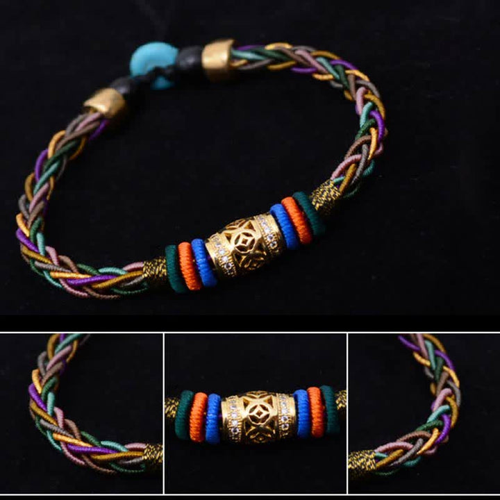 BWOOOH Tibetan Handmade Eight Thread Knot Copper Coin Luck Weave String Bracelet