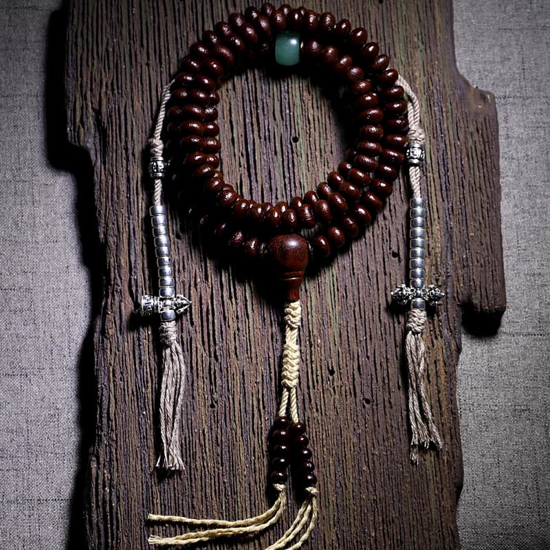 BWOOOH Natural Tibet 108 Mala Beads Purple Bodhi Seed Three-eyed Dzi Bead Copper Dorje Harmony Bracelet