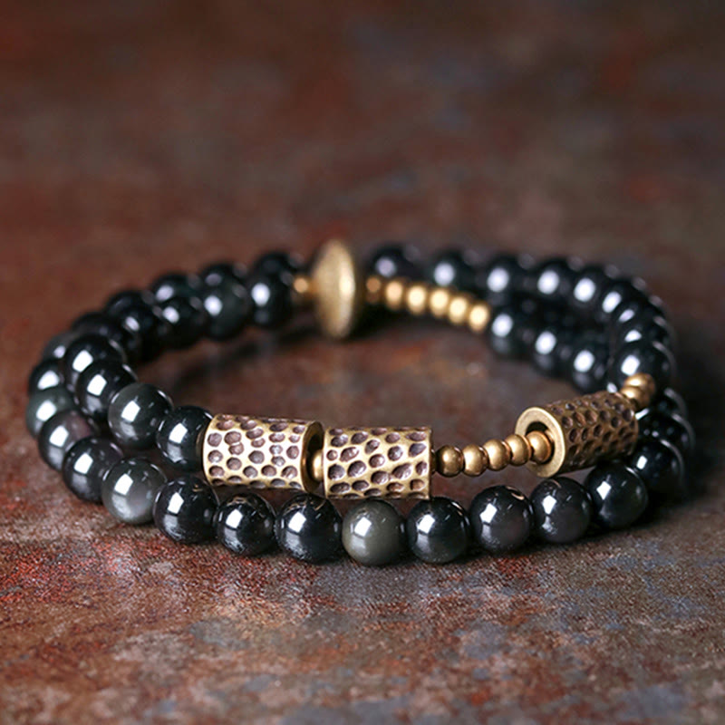 BWOOOH Rainbow Obsidian Copper Love Double Wrap Bracelet