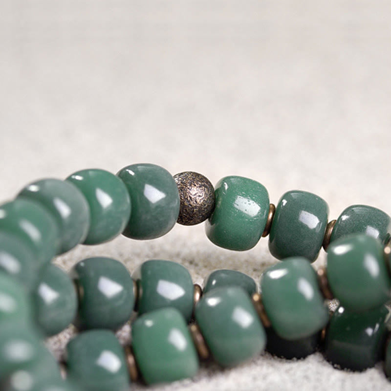 Buddha Stones Cyan Bodhi Seed Dzi Bead Wisdom Peace Triple Wrap Bracelet