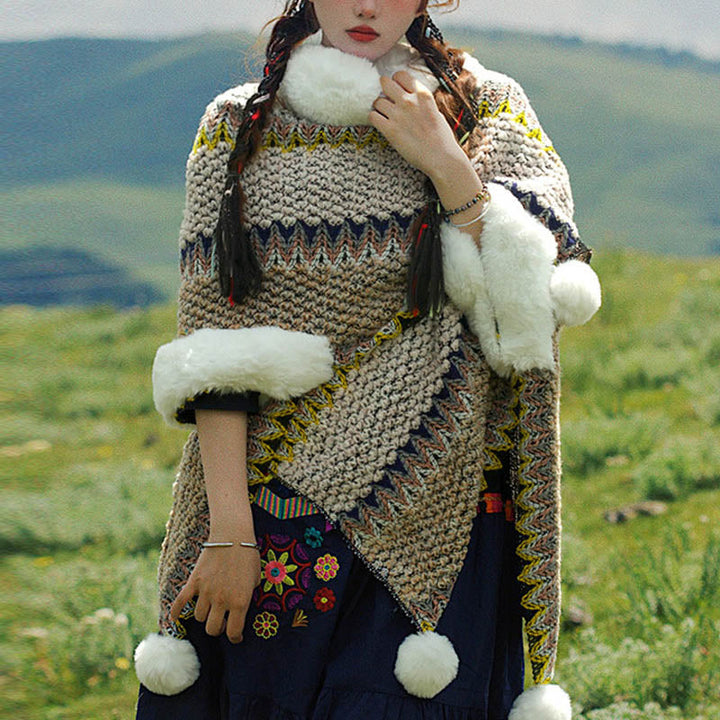 BWOOOH Tibetan Multicolored Striped Shawl Winter Cozy Tra