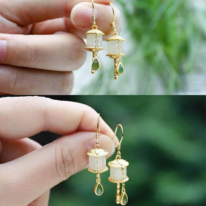 BWOOOH 925 Sterling Silver Jade Prayer Wheel Luck Drop Earrings