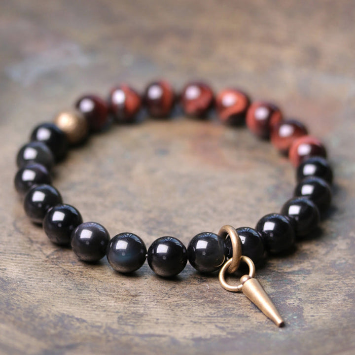 BWOOOH Black Obsidian Sodalite Crystal Copper Strength Couple Bracelet