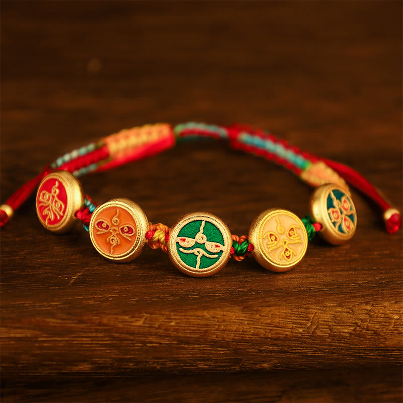 BWOOOH Tibetan Five God Of Wealth Colorful Rope Braided Luck Bracelet