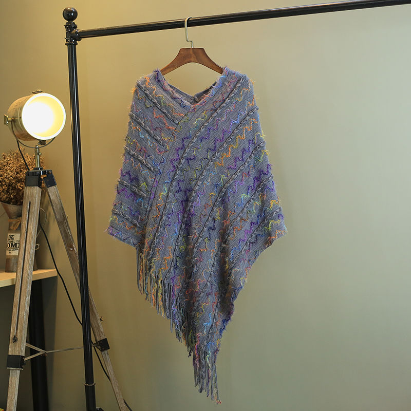 BWOOOH Tibetan Colorful Striped Shawl Tassels Pullover Wi