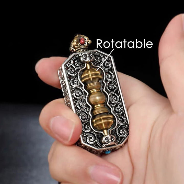 BWOOOH Tibetan Om Mani Padme Hum Dorje Vajra Rotatable Lotus Purity Rope Necklace Pendant