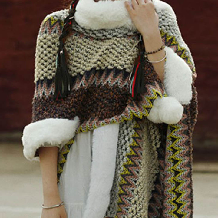 BWOOOH Tibetan Multicolored Striped Shawl Winter Cozy Tra