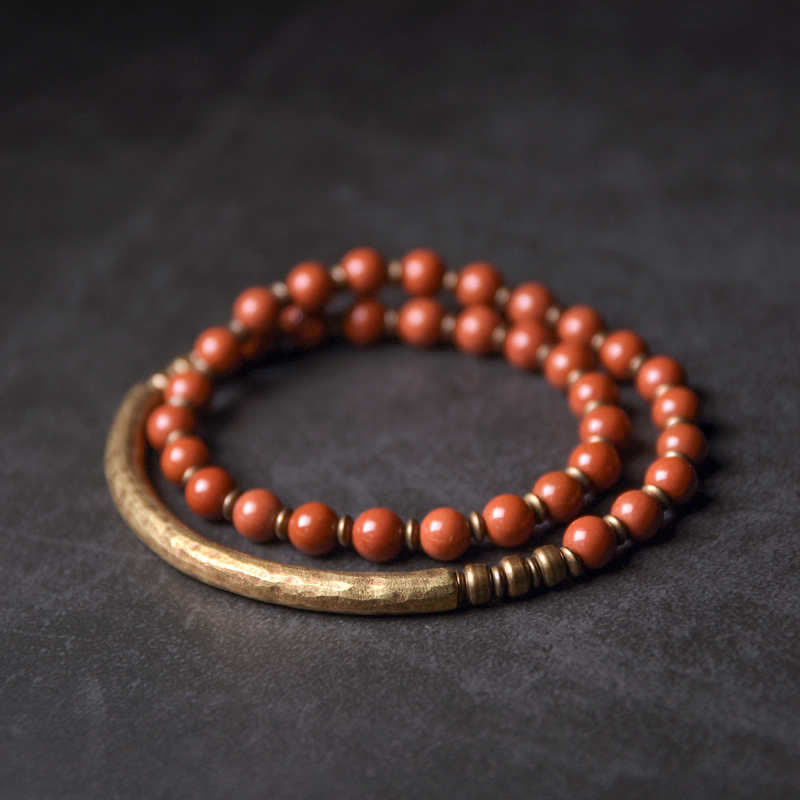 BWOOOH Red Jasper Moss Agate Black Obsidian Crystal Copper Peace Couple Bracelet