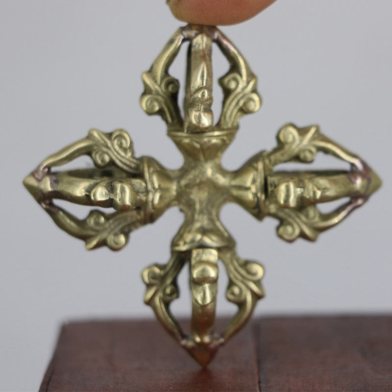 Buddha Stones Nepal Handmade 5 Prong Double Dorje Copper Strength Vajra