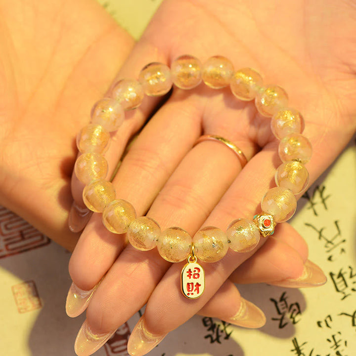 BWOOOH Tibetan Incense Ash Liuli Glass Bead Lucky Fortune Fu Character Charm Bracelet