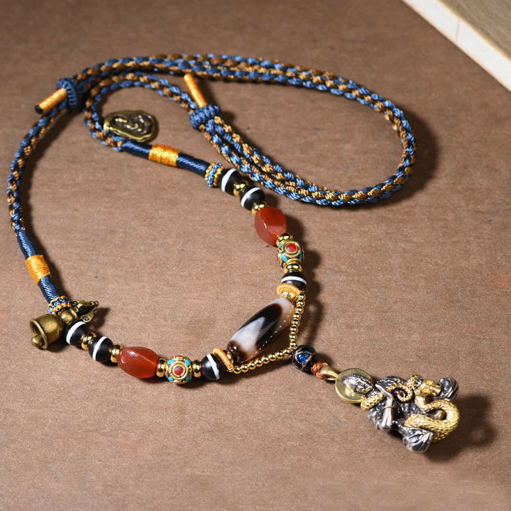 Buddha Stones Handmade Buddha Snake Skull Head Dzi Bead Serenity Rope Necklace Pendant (Extra 35% Off | USE CODE: FS35)