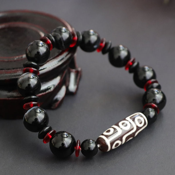 BWOOOH Black Onyx Nine-Eye Dzi Bead Wealth Protection Bracelet