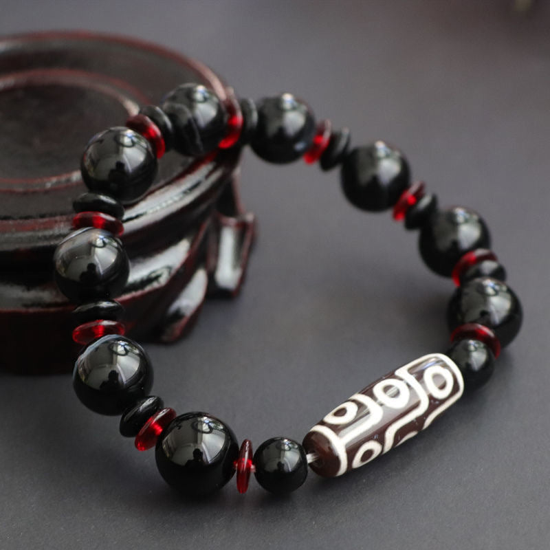BWOOOH Black Onyx Nine-Eye Dzi Bead Wealth Protection Bracelet