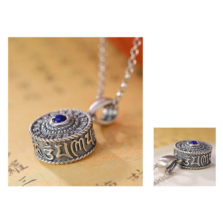BWOOOH 925 Sterling Silver Om Mani Padme Hum Lazurite Love Peace Necklace Pendant