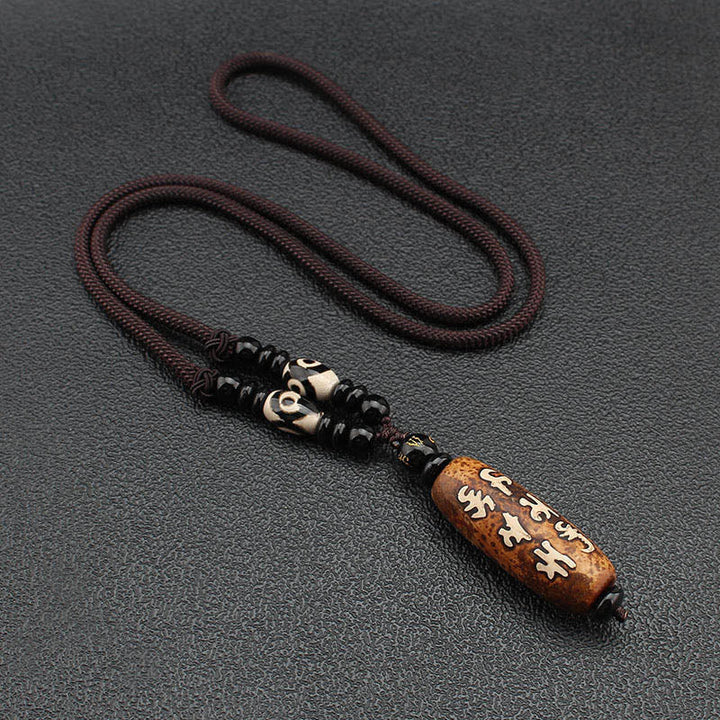 BWOOOH Tibet Om Mani Padme Hum Dzi Bead Avalokitesvara Pattern Wealth Necklace Pendant