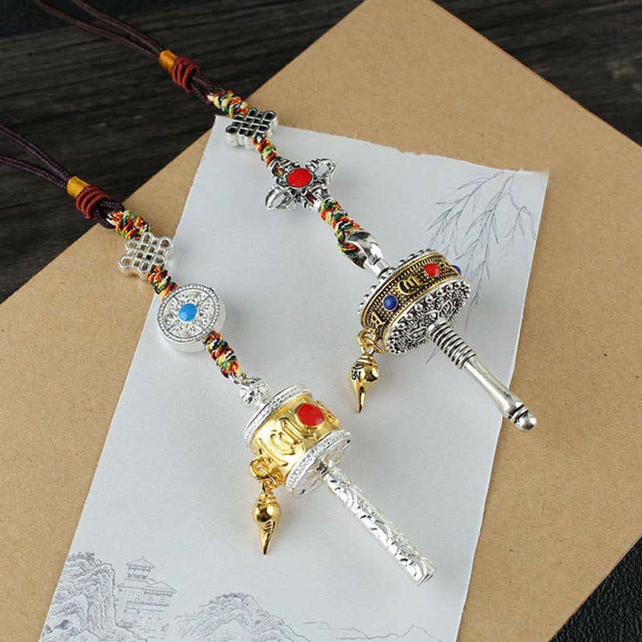 BWOOOH Tibet Om Mani Padme Hum Prayer Wheel Peace Rotatable Bag Car Hanging Decoration | natural stone Buddhist car hanging
