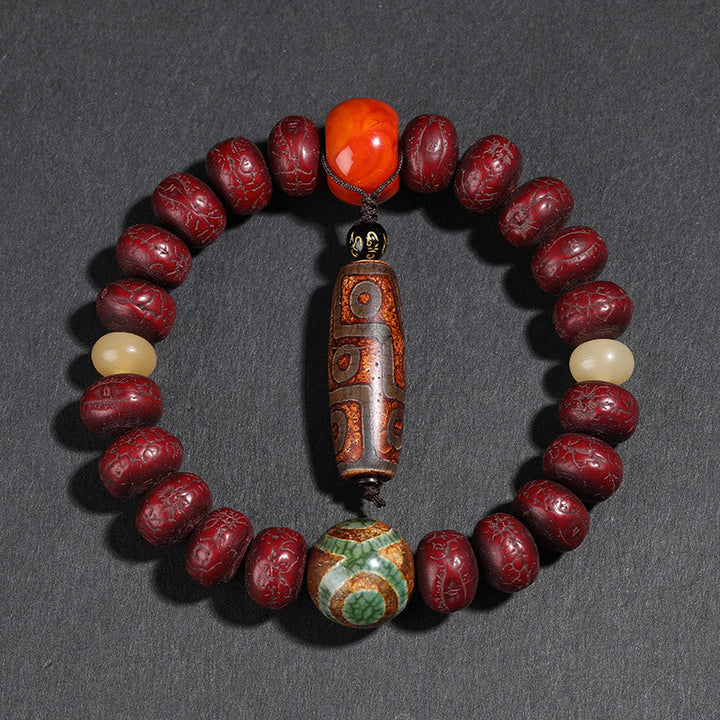BWOOOH Tibet Bodhi Seed Dzi Bead Dancing Lion Luck Bracelet Wrist Mala