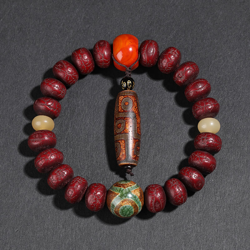 BWOOOH Tibet Bodhi Seed Dzi Bead Dancing Lion Luck Bracelet Wrist Mala