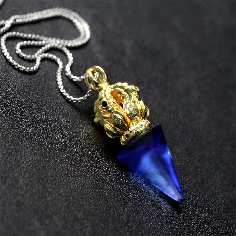 BWOOOH Tibetan Dorje Vajra 4 Prong Lotus Liuli Crystal Strength Necklace Pendant
