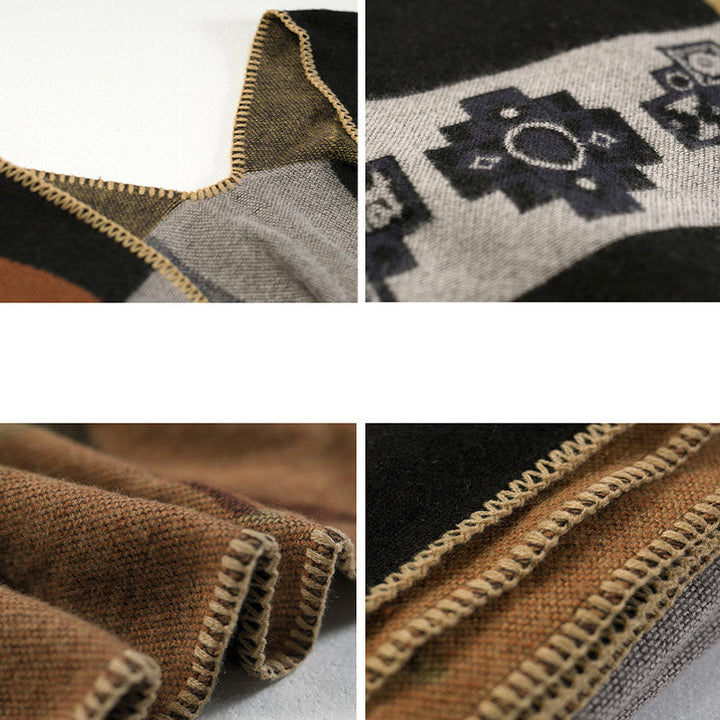 BWOOOH Tibetan Shawl Deer Vase Geometric Shapes Winter Co