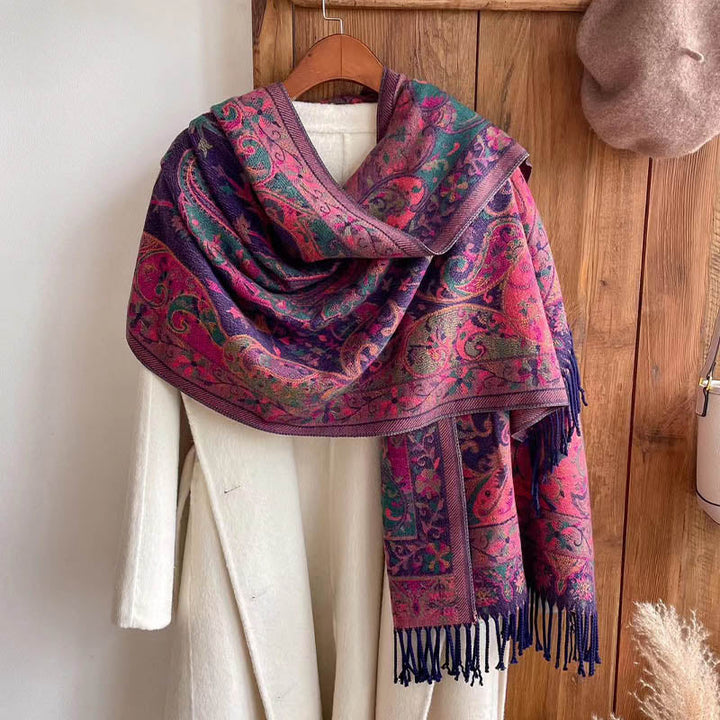 BWOOOH Tibetan Flower Branch Tassel Shawl Cozy Travel Sca
