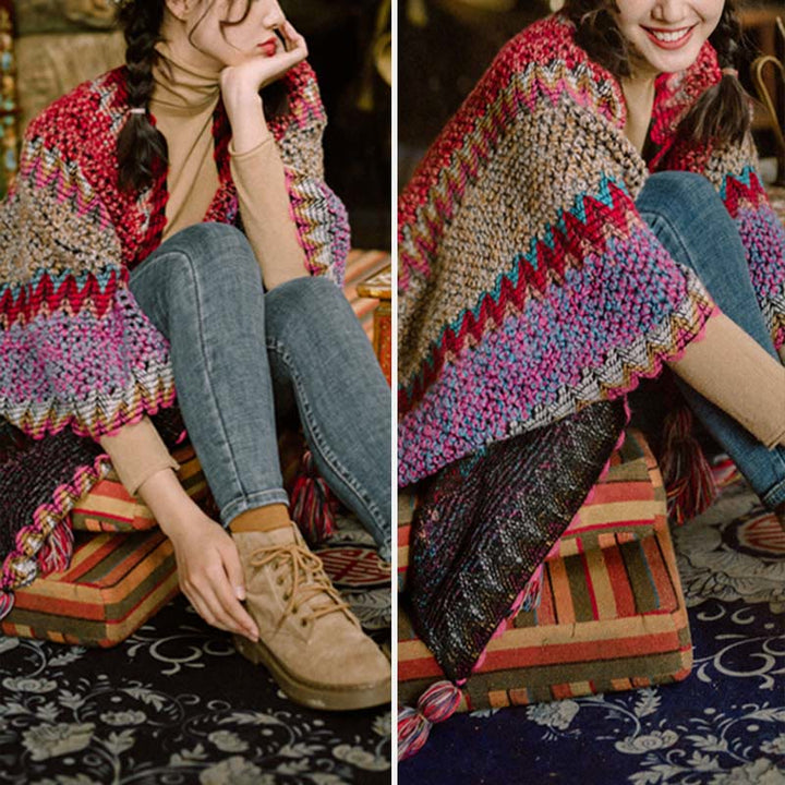 BWOOOH Tibetan Shawl Warm Cloak Tibetan Tassel Scarf