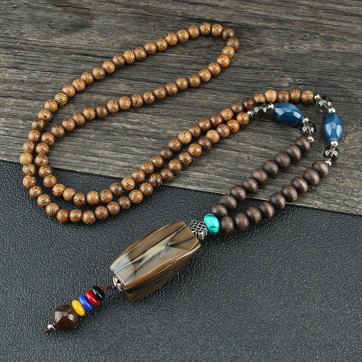 BWOOOH Tibetan Wenge Wood Bodhi Seed Agate Balance Peace Necklace Pendant