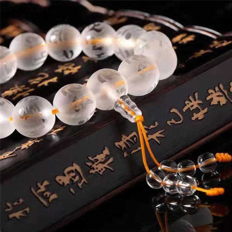 BWOOOH Tibet White Crystal Black Onyx Om Mani Padme Hum Meditation Bracelet
