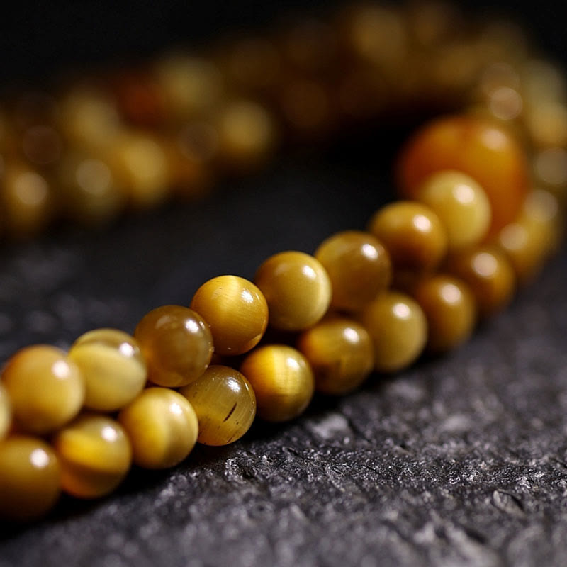 BWOOOH 108 Mala Beads Natural Tiger Eye Copper Dorje Protection Tassel Bracelet