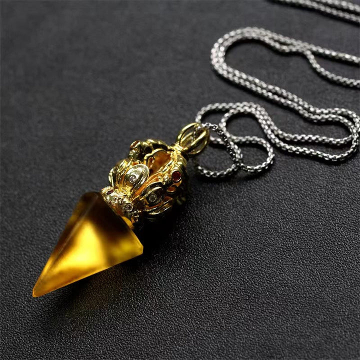 BWOOOH Tibetan Dorje Vajra 4 Prong Lotus Liuli Crystal Strength Necklace Pendant