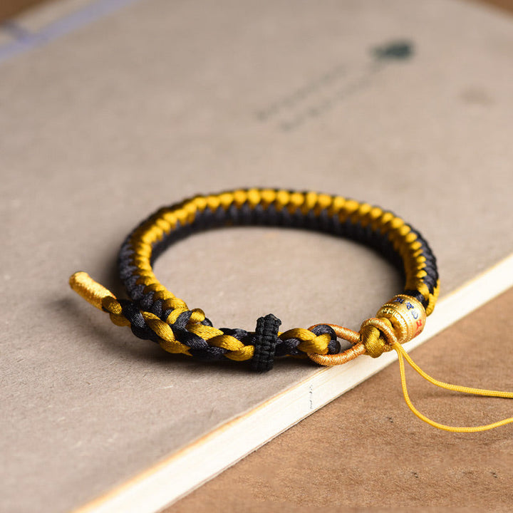 BWOOOH Handmade Tibetan Black Gold Dragon Scale Rope Om Mani Padme Hum Purity Bracelet
