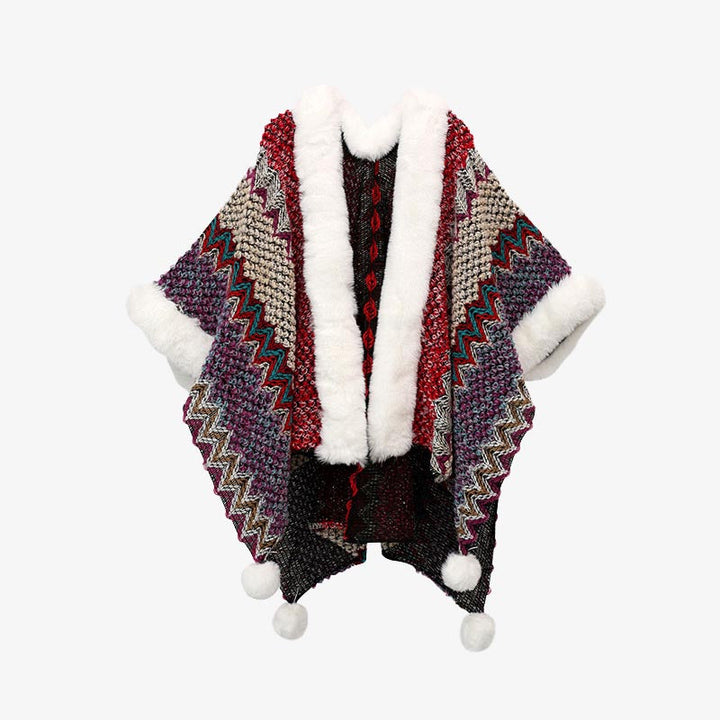 BWOOOH Tibetan Multicolored Wavy Lines Knitted Striped Sh