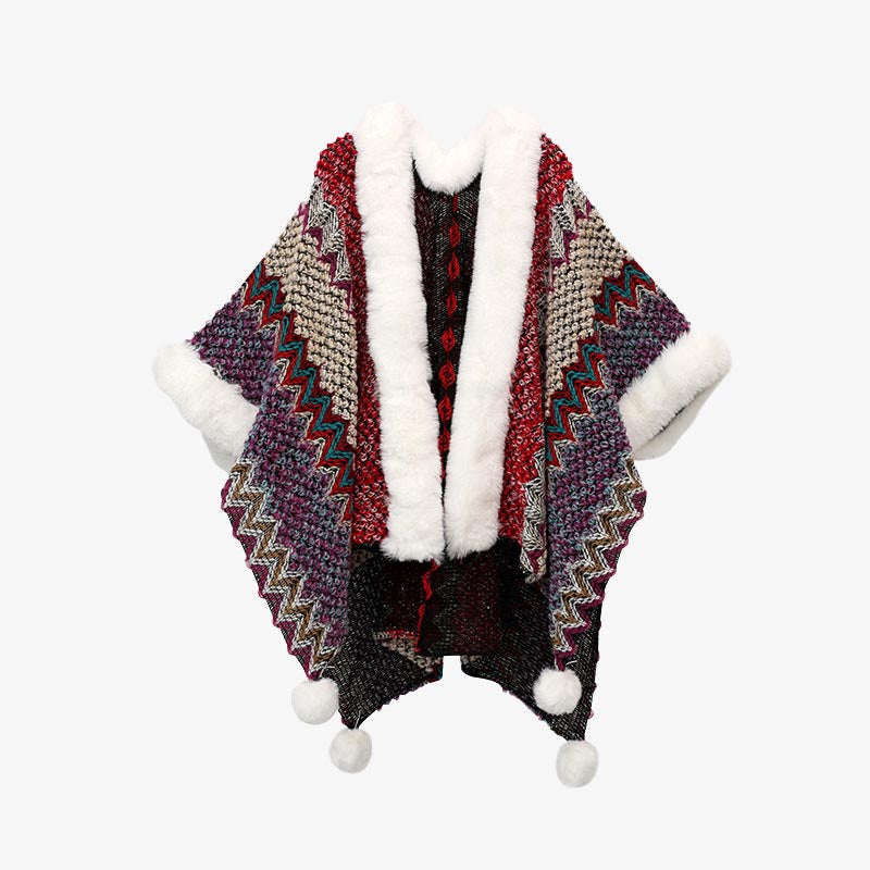 BWOOOH Tibetan Multicolored Wavy Lines Knitted Striped Sh
