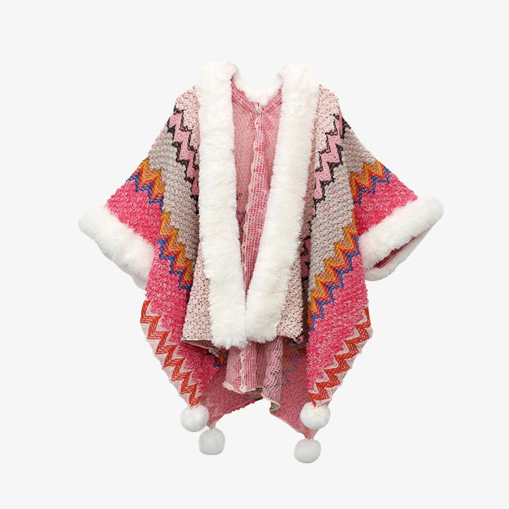 BWOOOH Tibetan Multicolored Wavy Lines Knitted Striped Sh