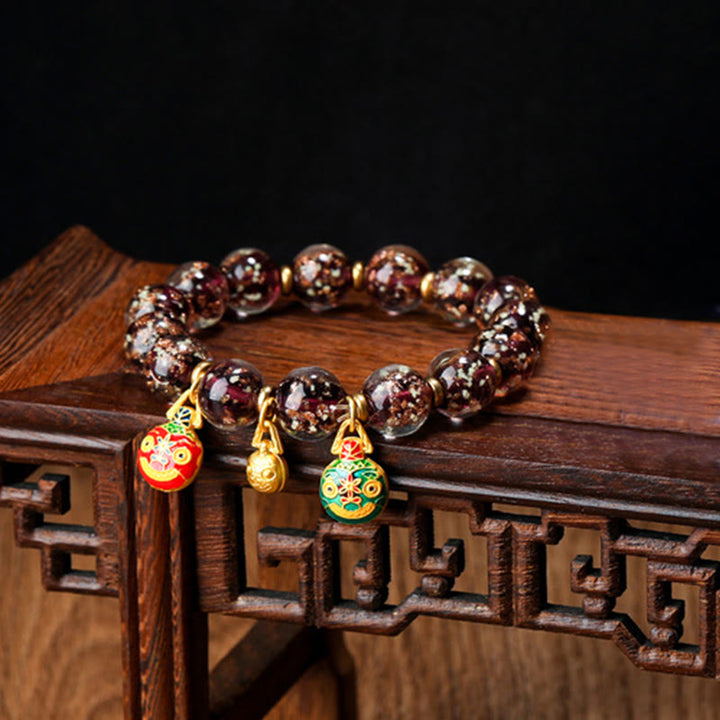 BWOOOH Gold Swallowing Beast Family Charm Luminous Fluorescent Liuli Glass Bead Success Bracelet