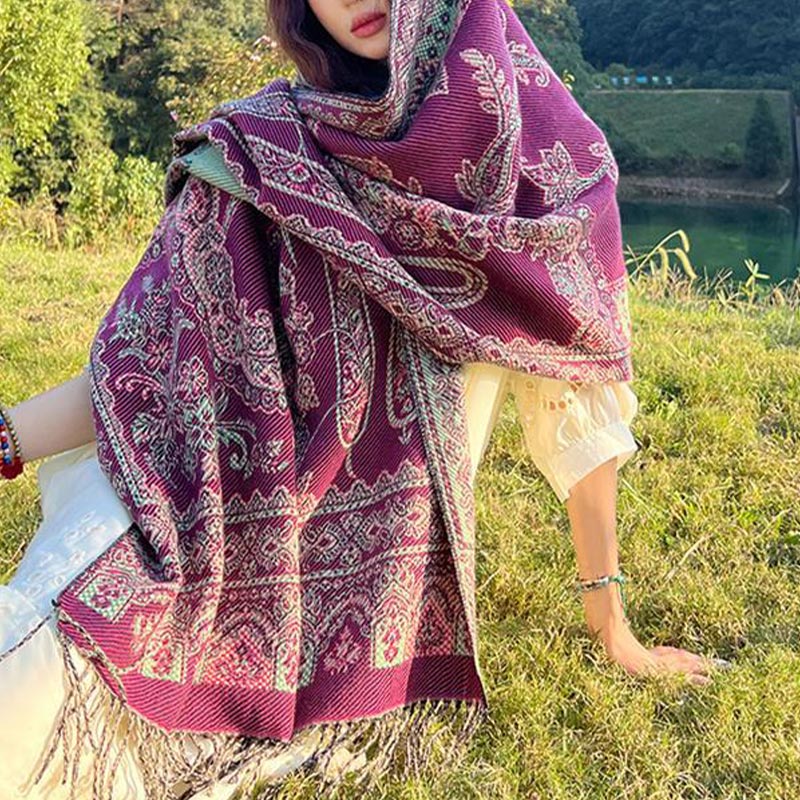 BWOOOH Vintage Tibetan Leaves Pattern Design Shawl Cozy T