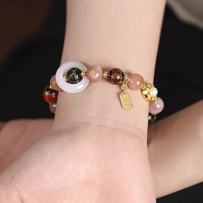 BWOOOH Tibetan Incense Ash Liuli Glass Tridacna Stone Sun Stone Om Mani Padme Hum Prayer Wheel Charm Bracelet