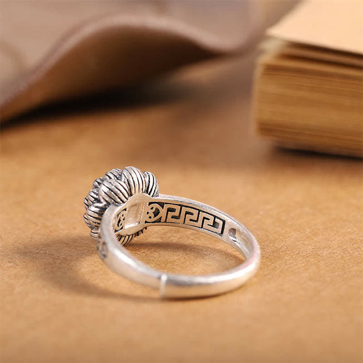 BWOOOH925 Sterling Silver Lotus Red Agate Confidence Blessing Ring