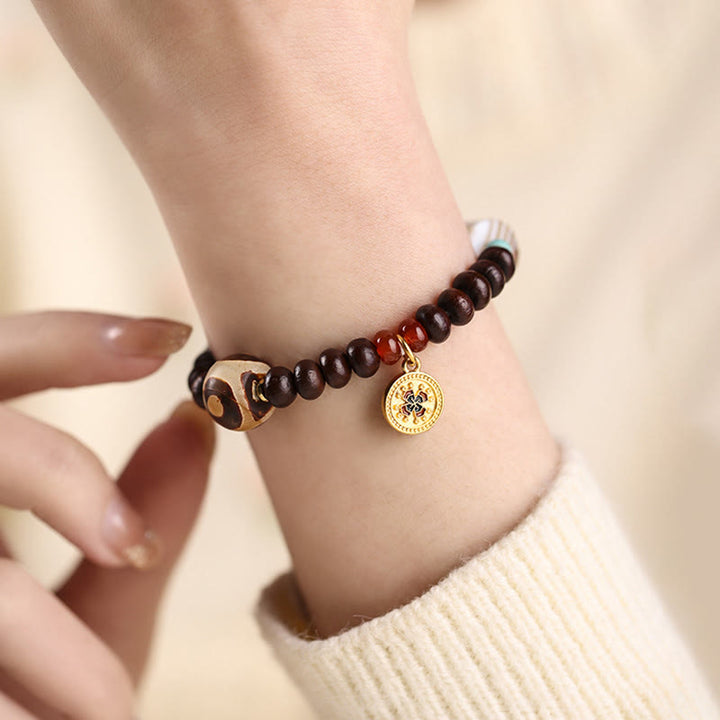 BWOOOH Natural Tibet Purple Bodhi Seed Dzi Bead God of Wealth Wisdom Bracelet
