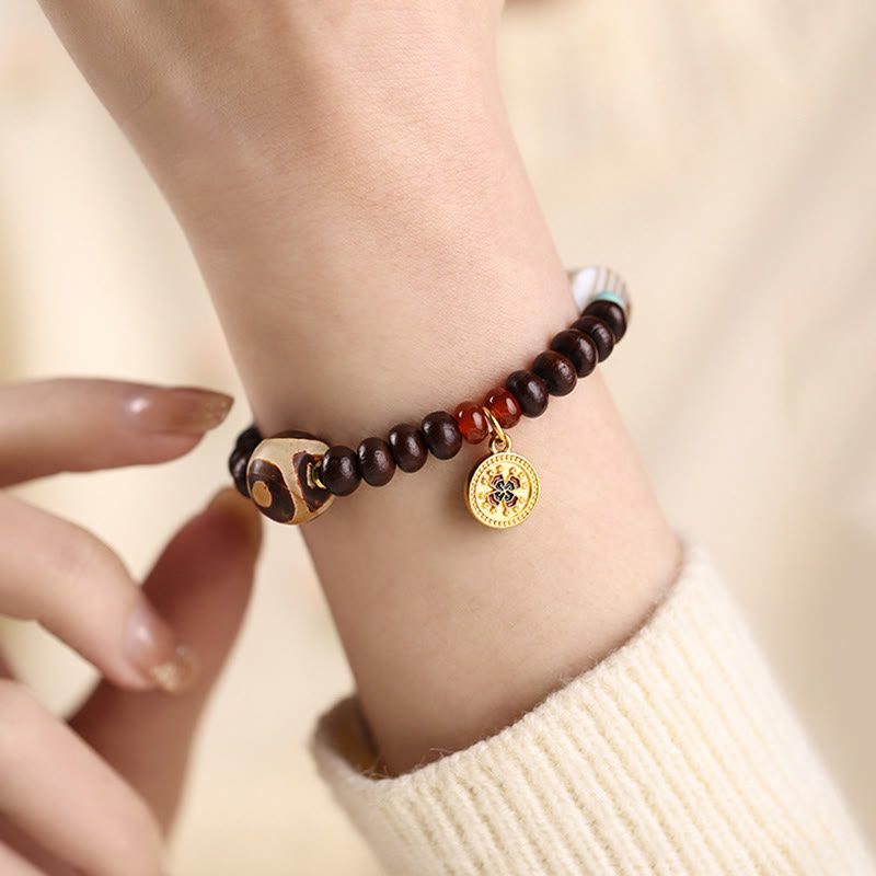 BWOOOH Natural Tibet Purple Bodhi Seed Dzi Bead God of Wealth Wisdom Bracelet