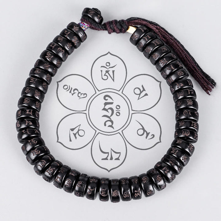 BWOOOH Tibetan Coconut Shell Beads Engraved Om Mani Padme Hum Mantra Positive String Bracelet