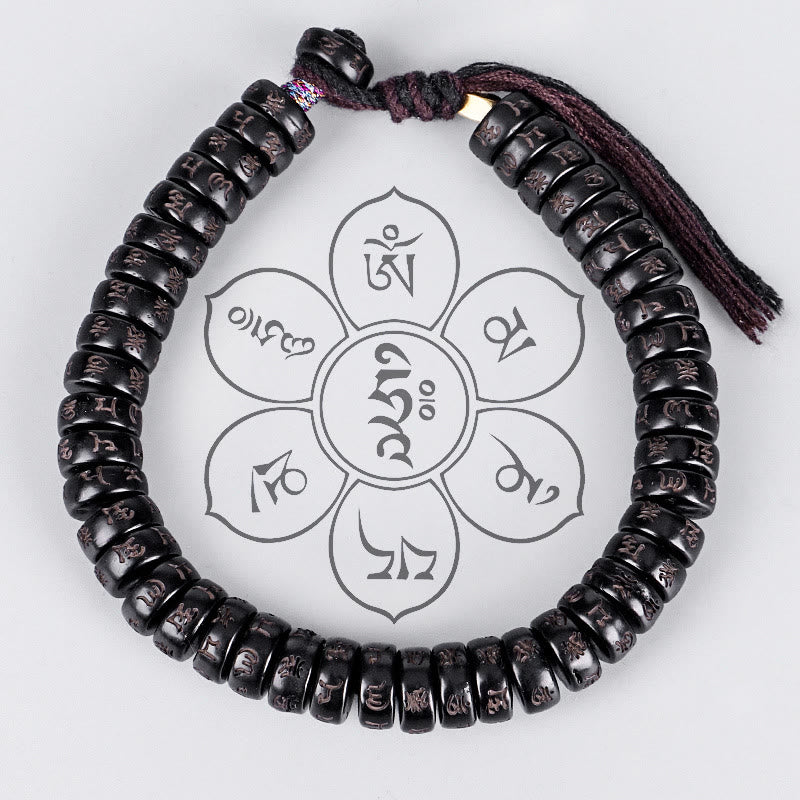 BWOOOH Tibetan Coconut Shell Beads Engraved Om Mani Padme Hum Mantra Positive String Bracelet