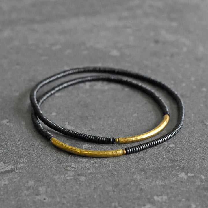 BWOOOH Ebony Wood Brass Copper Balance Multilayered Bracelet