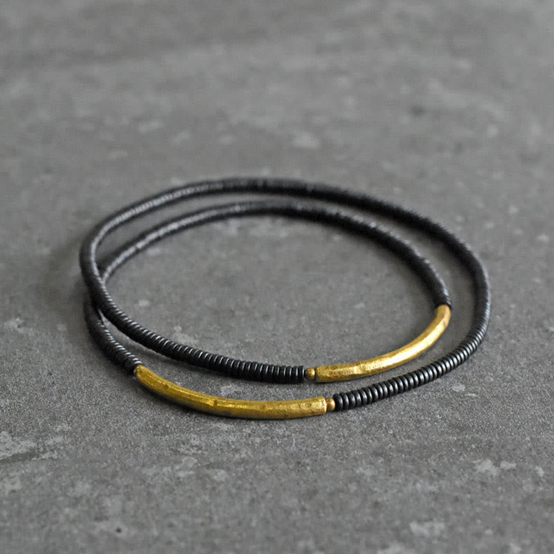 BWOOOH Ebony Wood Brass Copper Balance Multilayered Bracelet