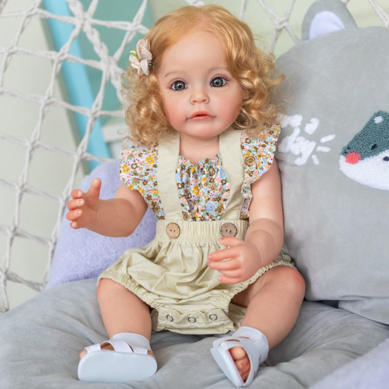 22-inch All-Silicone Realistic Rebirth Doll - Blonde Luna Style, Full Body Soft Silicone, Movable and Water-Suitable, Realistic and Cute Companion Doll