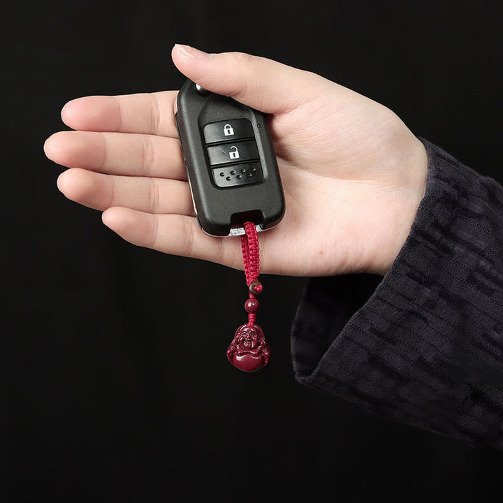 BWOOOH Laughing Buddha Cinnabar Blessing Necklace Pendant Phone Hanging Decoration Key Chain